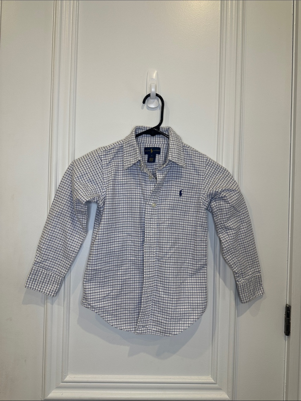Ralph Lauren White Shirt with Blue Check Pattern - Kids Button-Down